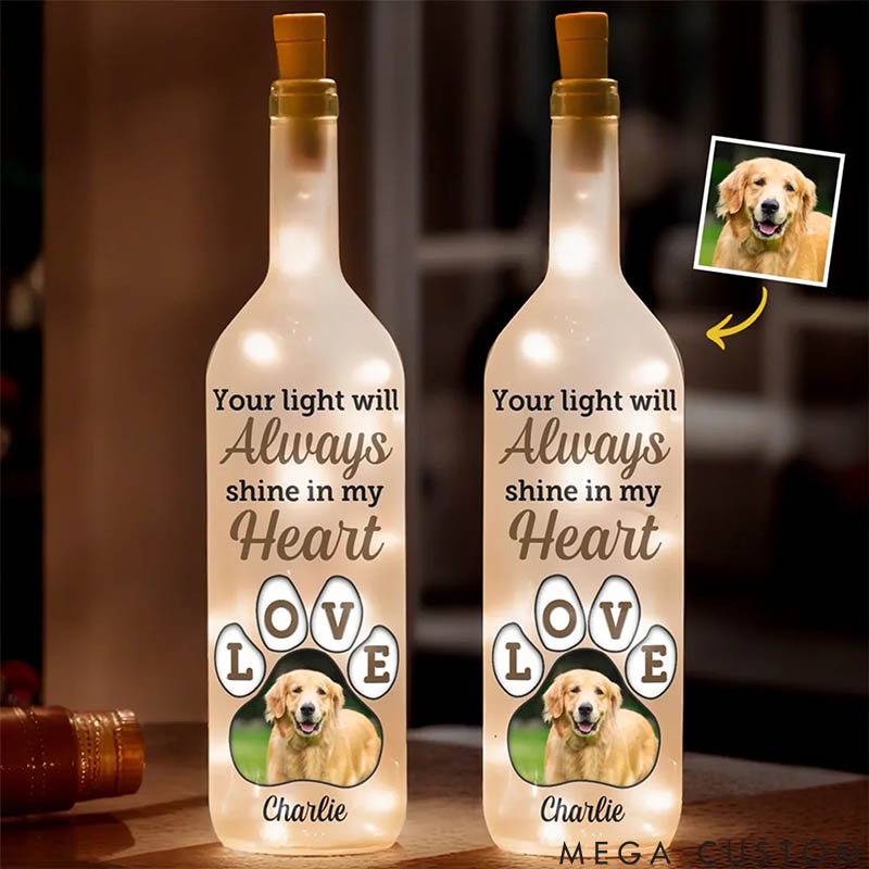 Personalized Pet Lover Your Light Will Forever Guide My Way Bottle Lamp