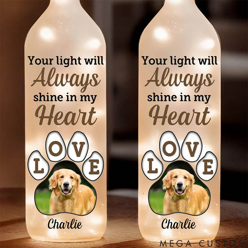 Personalized Pet Lover Your Light Will Forever Guide My Way Bottle Lamp