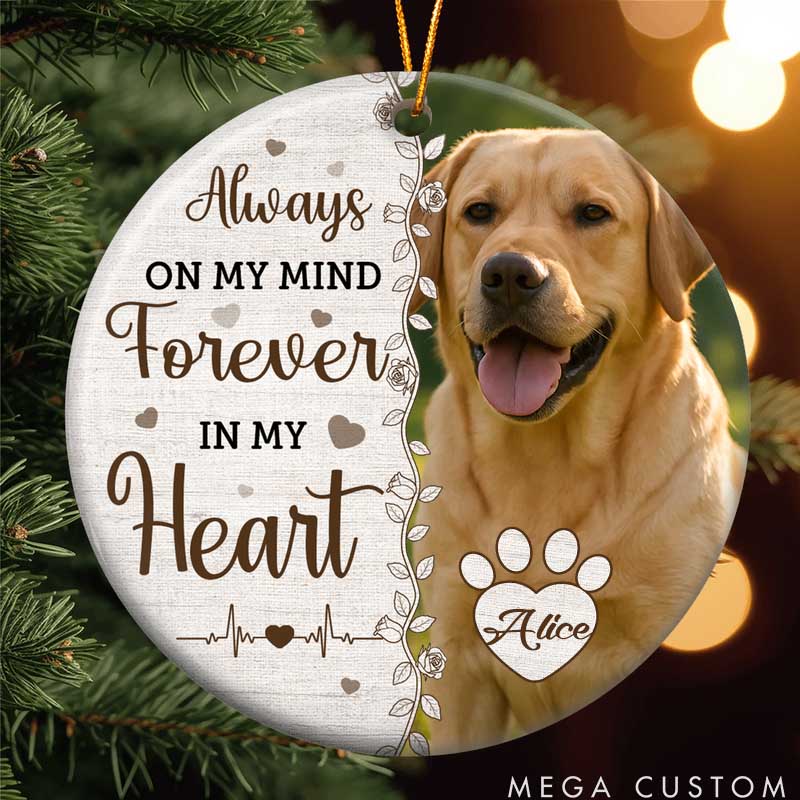 Personalized Pet Lover always on Our Minds Forever in Our Hearts Christmas Ornament