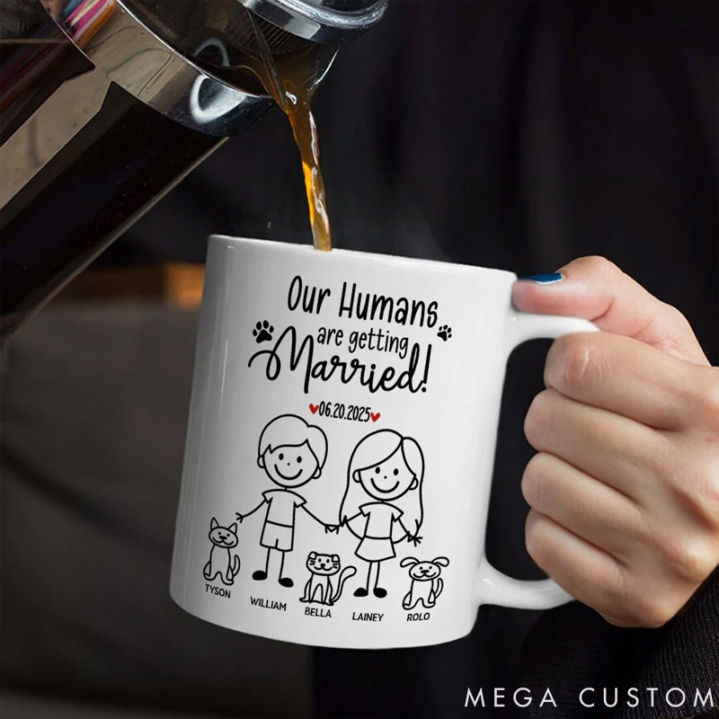 Personalized Pet Stick Figures My Humans Are Getting Engaged Married Mug