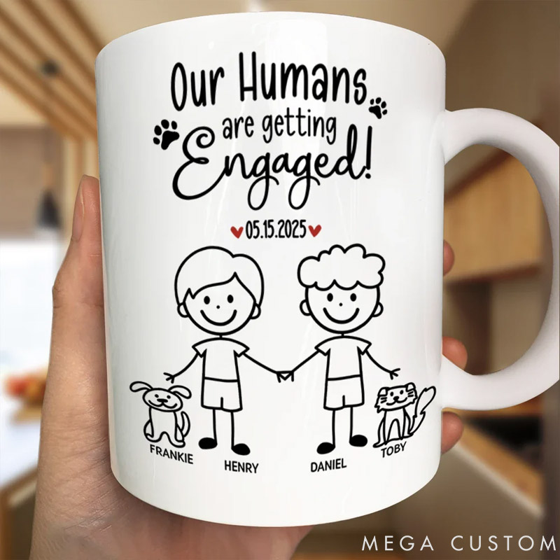 Personalized Pet Stick Figures My Humans Are Getting Engaged Married Mug