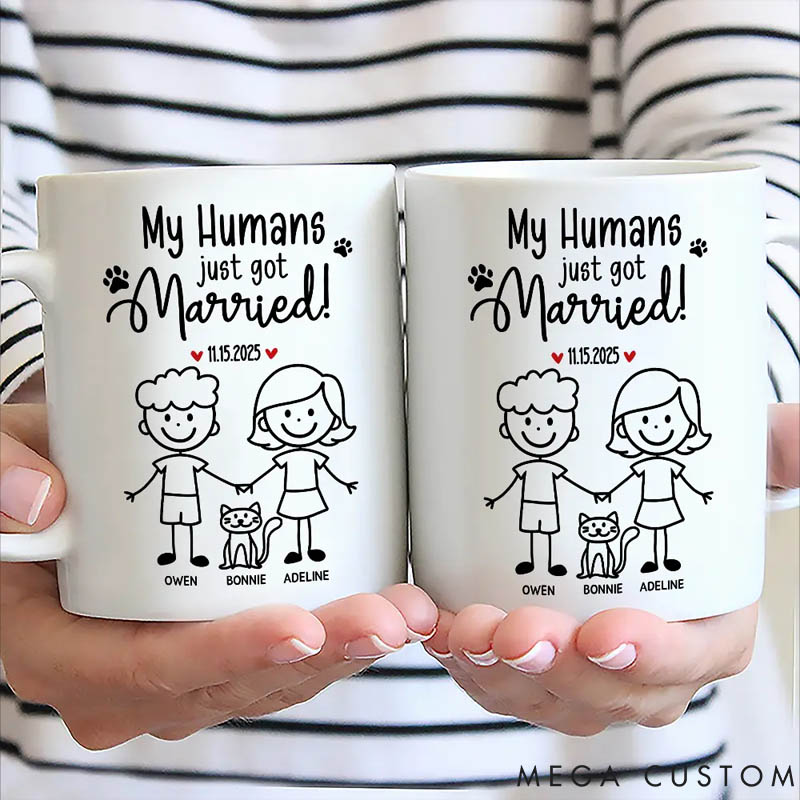 Personalized Pet Stick Figures My Humans Are Getting Engaged Married Mug