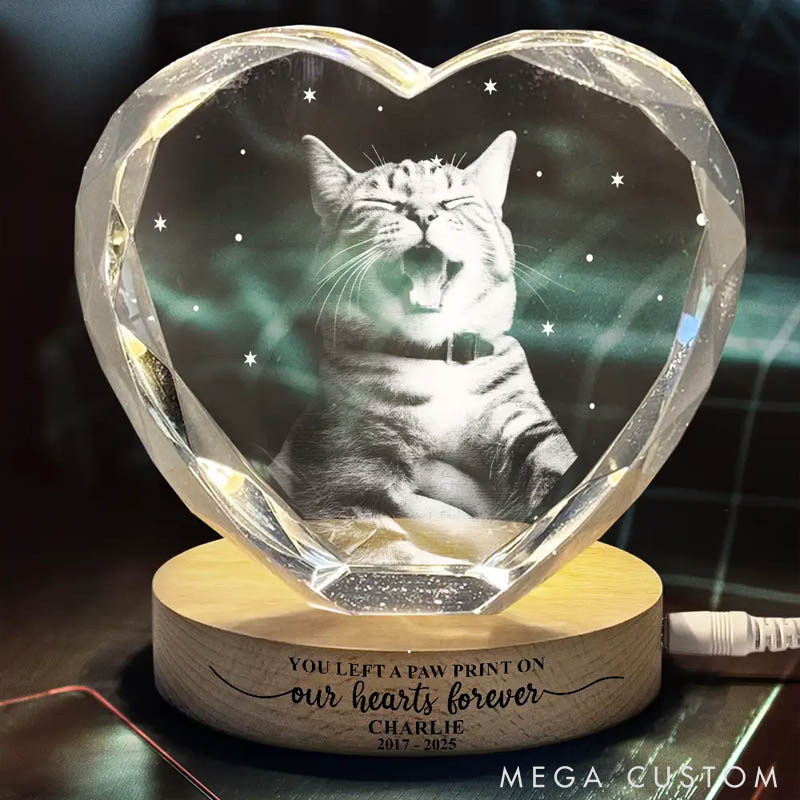 Personalized Photo Forever Loved Memorial Dog Cat Crystal Heart Shaped Lamp Gifts For Pet Lover For Dog Lover