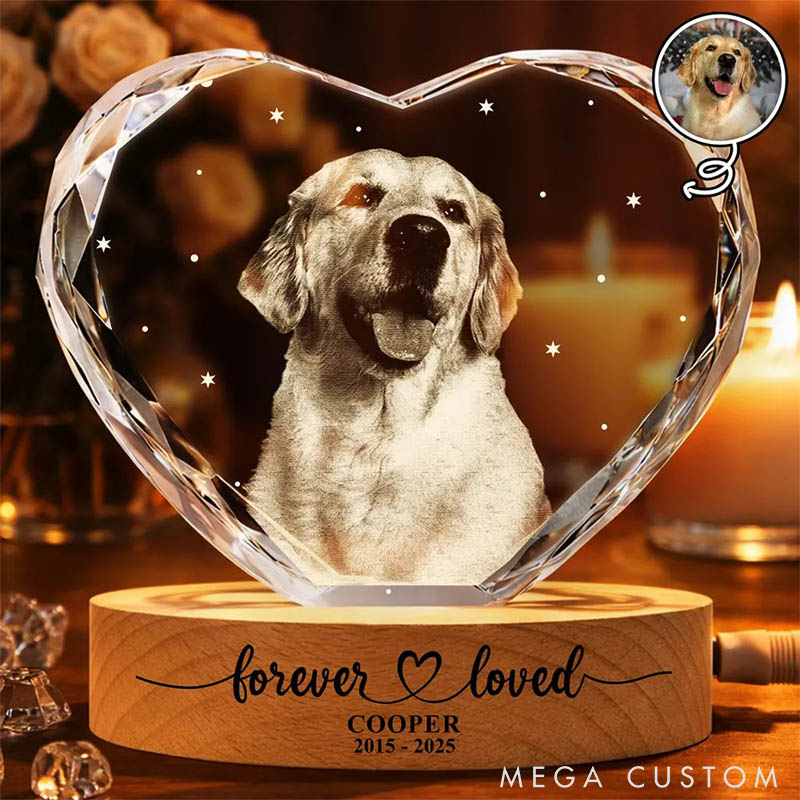 Personalized Photo Forever Loved Memorial Dog Cat Crystal Heart Shaped Lamp Gifts For Pet Lover For Dog Lover