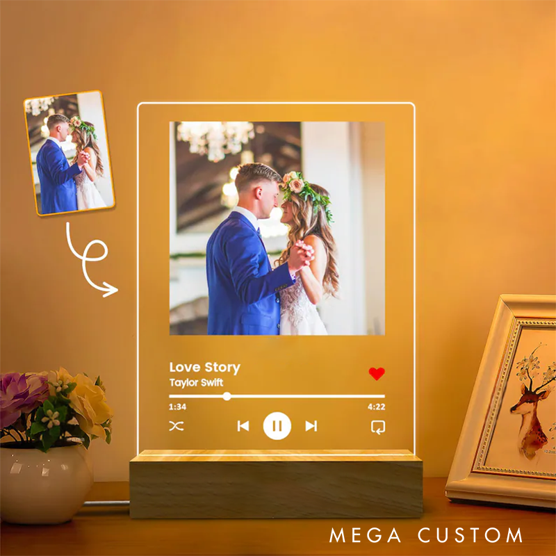 Personalized Photo Music Night Light and Custom Photo Frame and Mothers Day Gift and Music Photo Name Night Light and Anniversary Gift