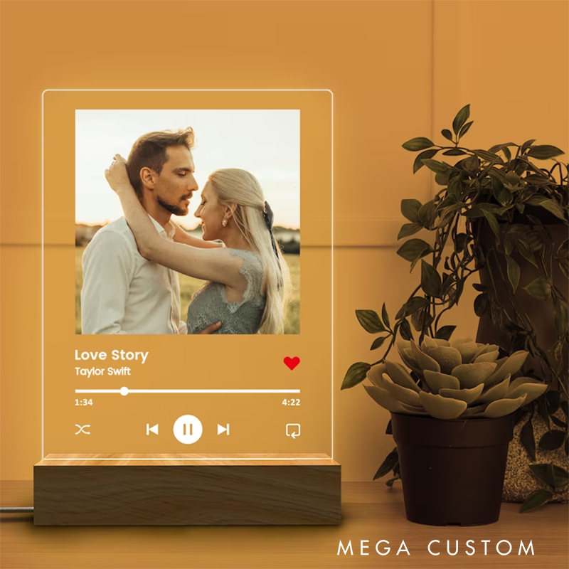 Personalized Photo Music Night Light and Custom Photo Frame and Mothers Day Gift and Music Photo Name Night Light and Anniversary Gift