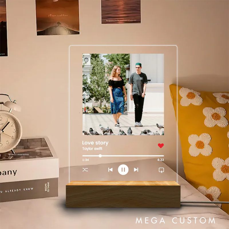 Personalized Photo Music Night Light and Custom Photo Frame and Mothers Day Gift and Music Photo Name Night Light and Anniversary Gift