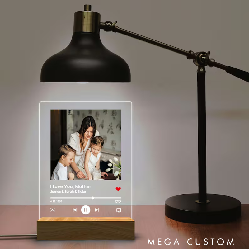 Personalized Photo Music Night Light and Custom Photo Frame and Mothers Day Gift and Music Photo Name Night Light and Anniversary Gift