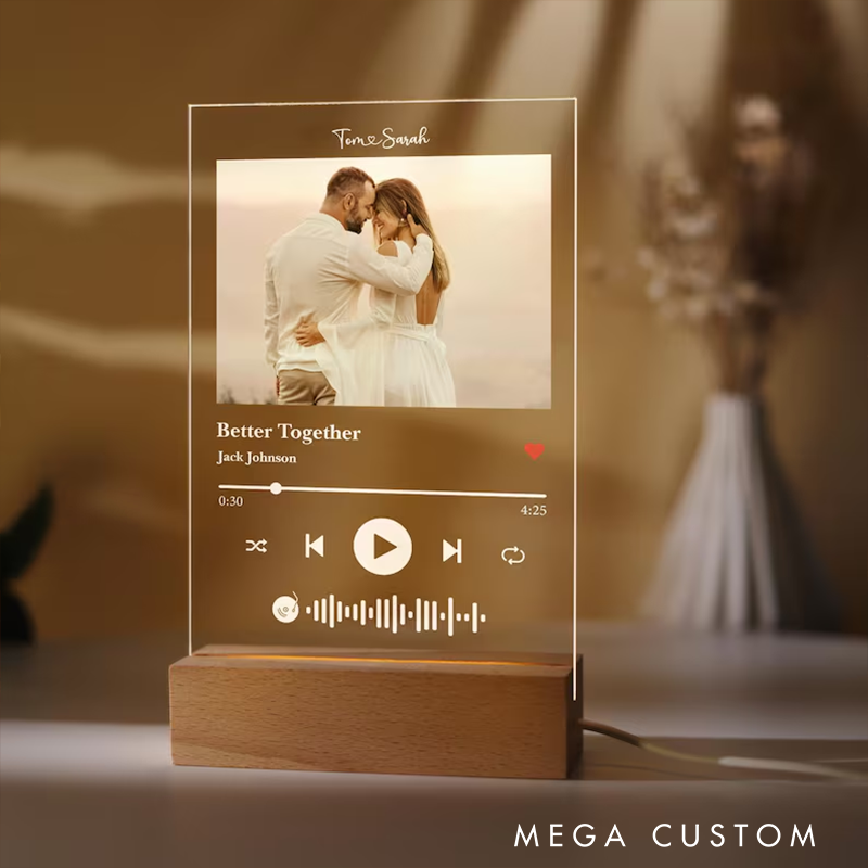 Personalized Photo Music Plaque and Custom Song Acrylic Night Light and Personalized Album Cover Night Lamp and LED Bedside Lamp and Music Lover Gift