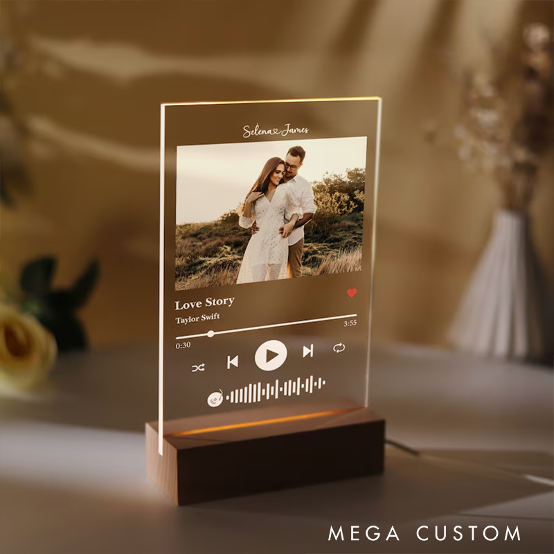 Personalized Photo Music Plaque and Custom Song Acrylic Night Light and Personalized Album Cover Night Lamp and LED Bedside Lamp and Music Lover Gift