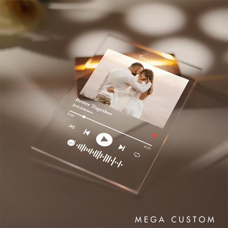 Personalized Photo Music Plaque and Custom Song Acrylic Night Light and Personalized Album Cover Night Lamp and LED Bedside Lamp and Music Lover Gift