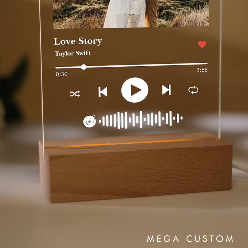 Personalized Photo Music Plaque and Custom Song Acrylic Night Light and Personalized Album Cover Night Lamp and LED Bedside Lamp and Music Lover Gift