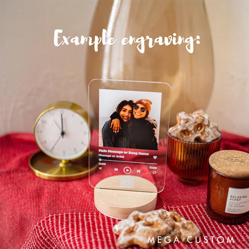 Personalized Photo Night Light Plaque and Music Love Gift and Christmas Gift and Custom Frame and Bedroom Decor and Custom LED Night Light and Gift for Her