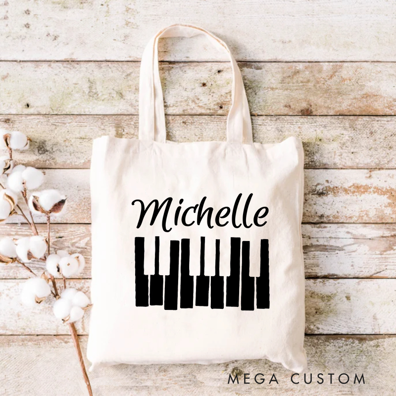 Personalized Piano Tote Bag and Custom Music Bag and Piano Lesson Bag and Music Birthday Gift