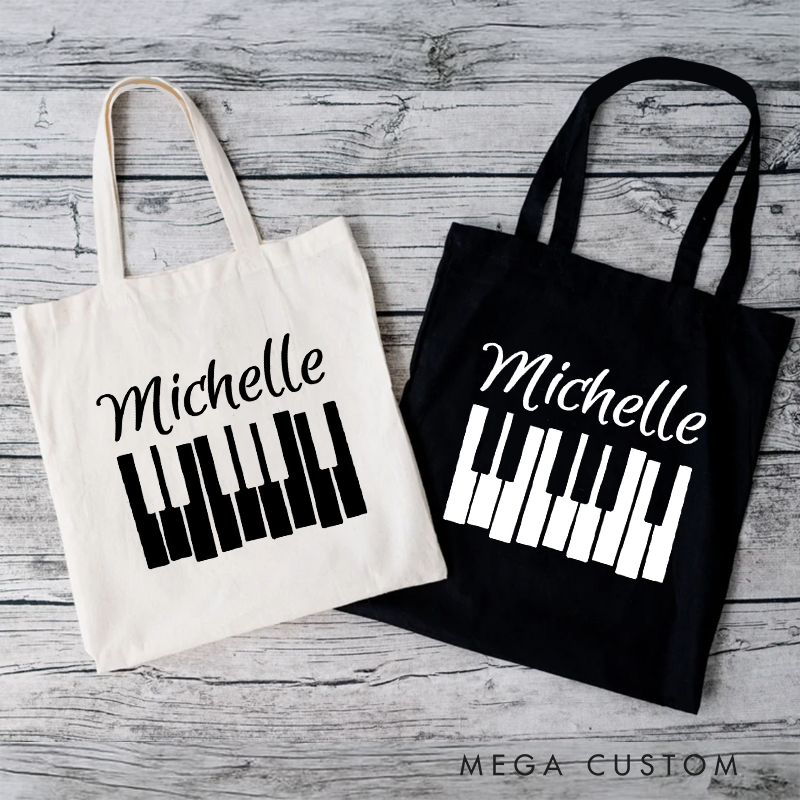 Personalized Piano Tote Bag and Custom Music Bag and Piano Lesson Bag and Music Birthday Gift