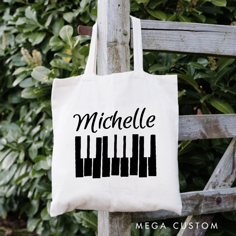 Personalized Piano Tote Bag and Custom Music Bag and Piano Lesson Bag and Music Birthday Gift