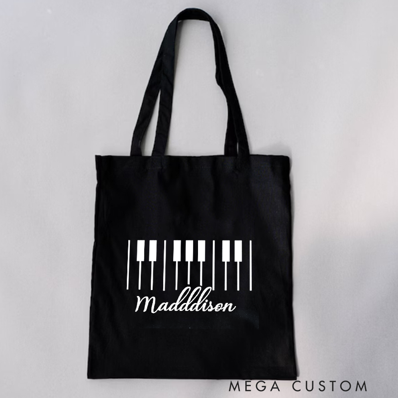 Personalized Piano Tote Bag and Custom Name Music Gift Bag and Piano Lesson Shoulder Bag and Eco-Friendly Reusable Bags and Music Teacher Bag