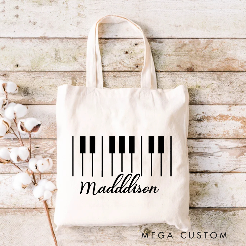 Personalized Piano Tote Bag and Custom Name Music Gift Bag and Piano Lesson Shoulder Bag and Eco-Friendly Reusable Bags and Music Teacher Bag