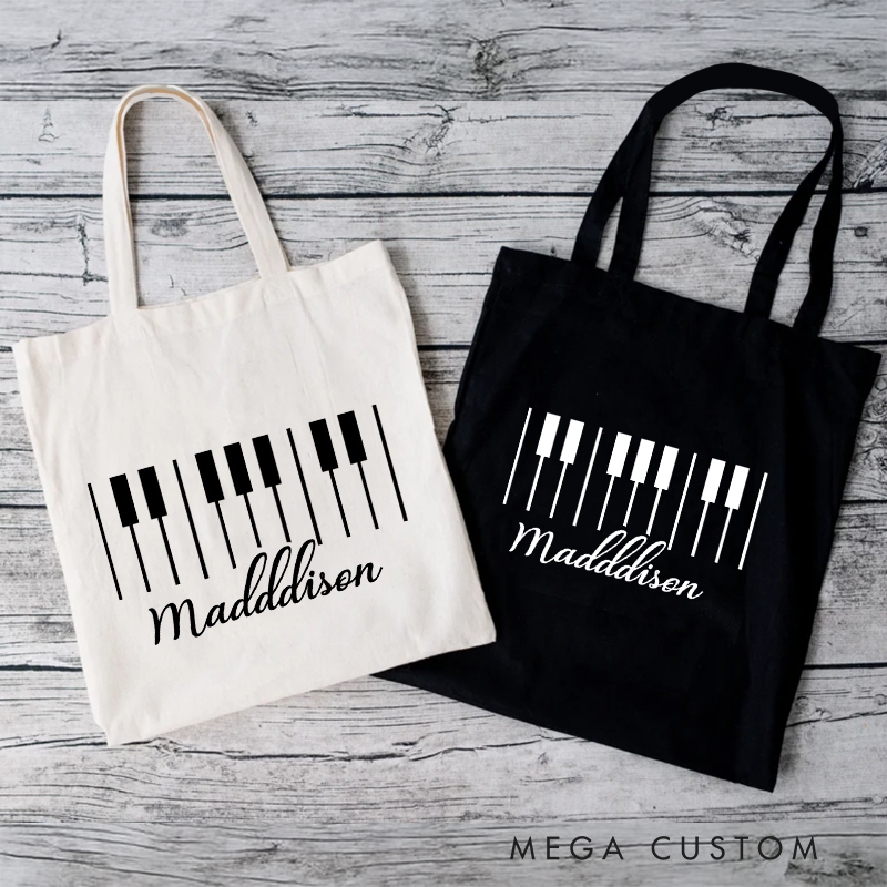Personalized Piano Tote Bag and Custom Name Music Gift Bag and Piano Lesson Shoulder Bag and Eco-Friendly Reusable Bags and Music Teacher Bag