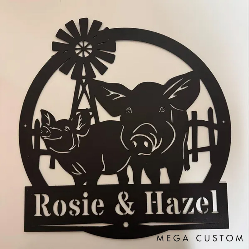Personalized Pig Monogram Metal Pig Farm Sign