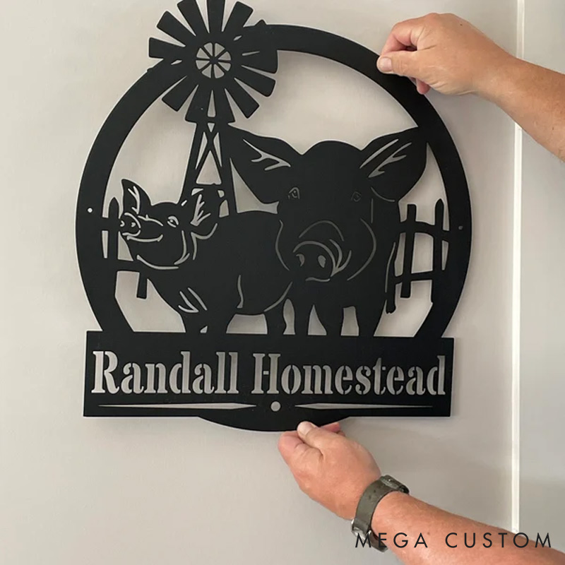 Personalized Pig Monogram Metal Pig Farm Sign