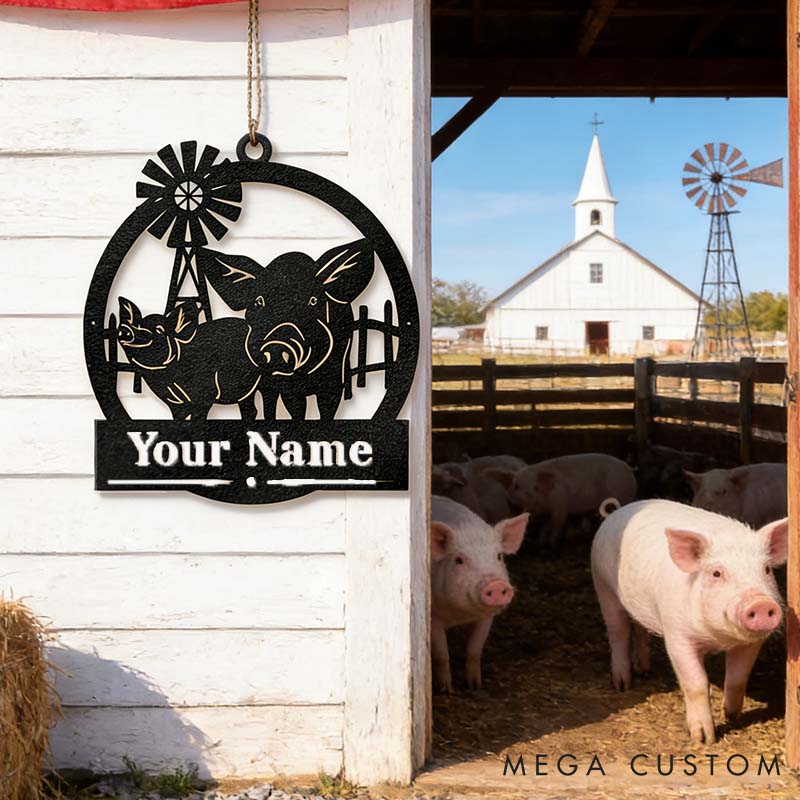 Personalized Pig Monogram Metal Pig Farm Sign