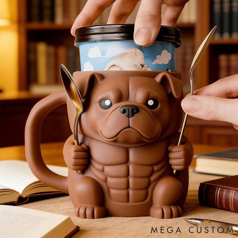 Personalized Pit Bull Ice Cream Pint Holder 3D Printed with Spoon Slots & Snack Drawer for Pet Pet Lover For Dog Lover
