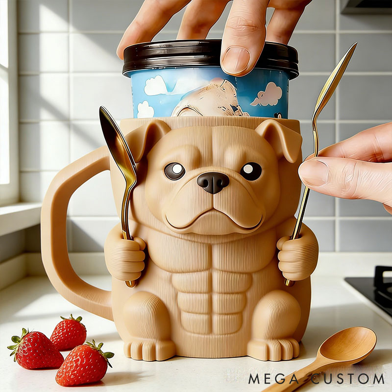 Personalized Pit Bull Ice Cream Pint Holder 3D Printed with Spoon Slots & Snack Drawer for Pet Pet Lover For Dog Lover