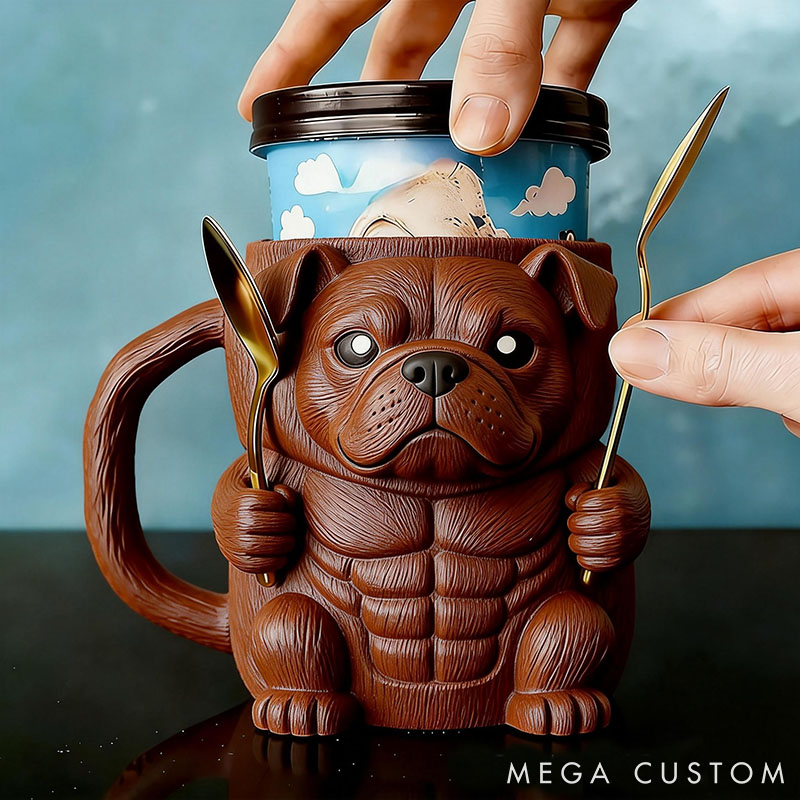 Personalized Pit Bull Ice Cream Pint Holder 3D Printed with Spoon Slots & Snack Drawer for Pet Pet Lover For Dog Lover