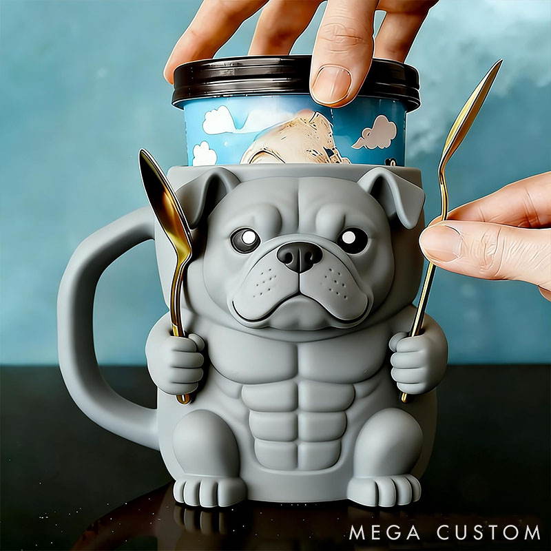 Personalized Pit Bull Ice Cream Pint Holder 3D Printed with Spoon Slots & Snack Drawer for Pet Pet Lover For Dog Lover