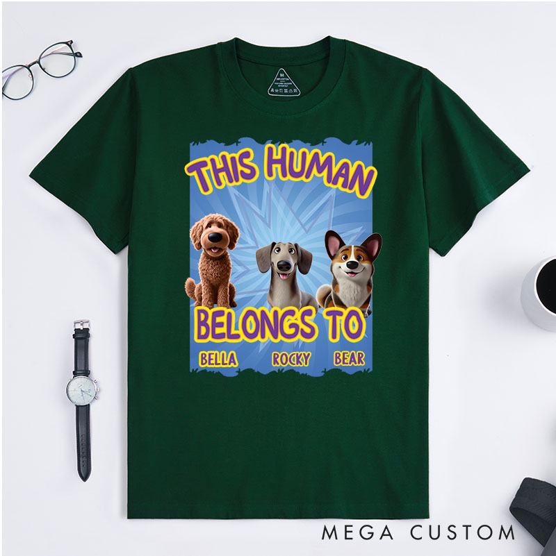 Personalized Playful Dog Lover This Human Belongs to T-Shirt