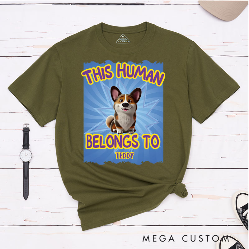 Personalized Playful Dog Lover This Human Belongs to T-Shirt