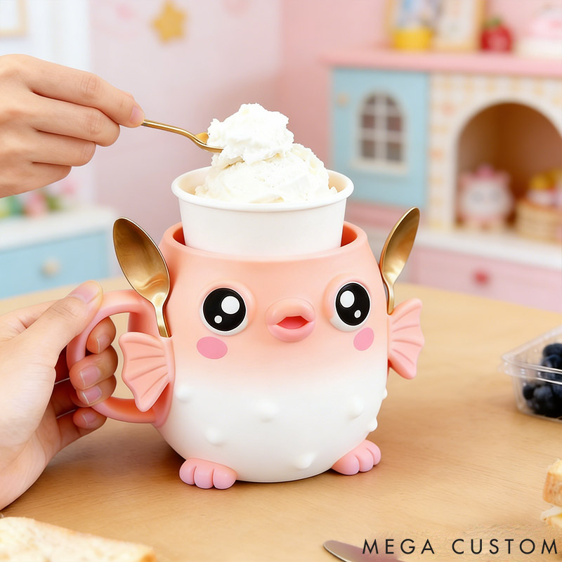 Personalized Pufferfish Dog Ice Cream Pint Holder 3D Printed with Snack Drawer for Pet Lover for Fish Lover