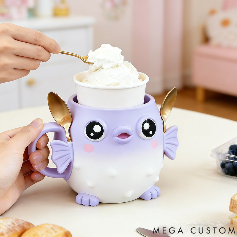 Personalized Pufferfish Dog Ice Cream Pint Holder 3D Printed with Snack Drawer for Pet Lover for Fish Lover