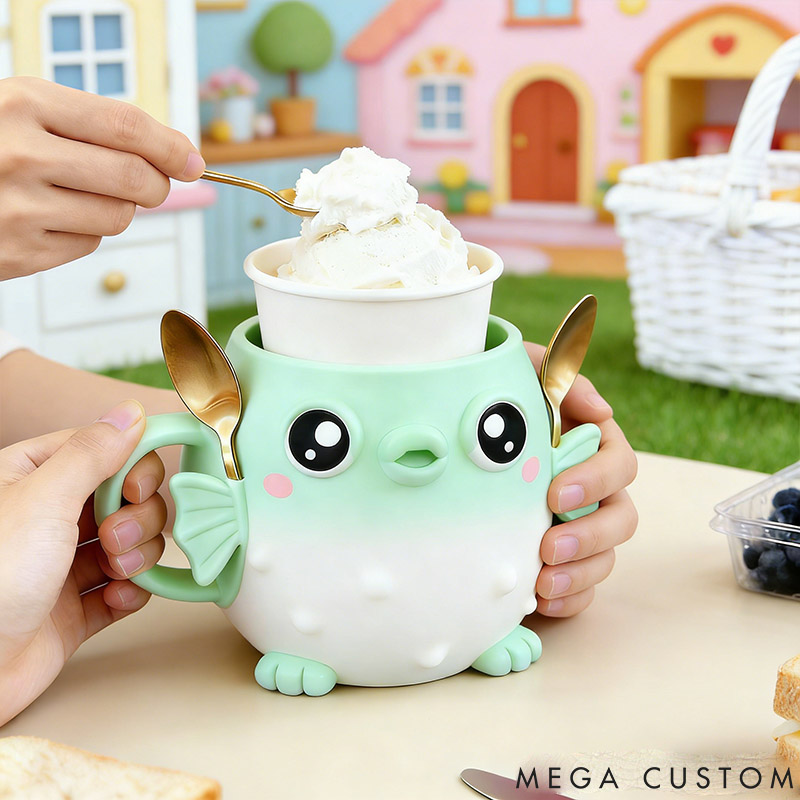 Personalized Pufferfish Dog Ice Cream Pint Holder 3D Printed with Snack Drawer for Pet Lover for Fish Lover