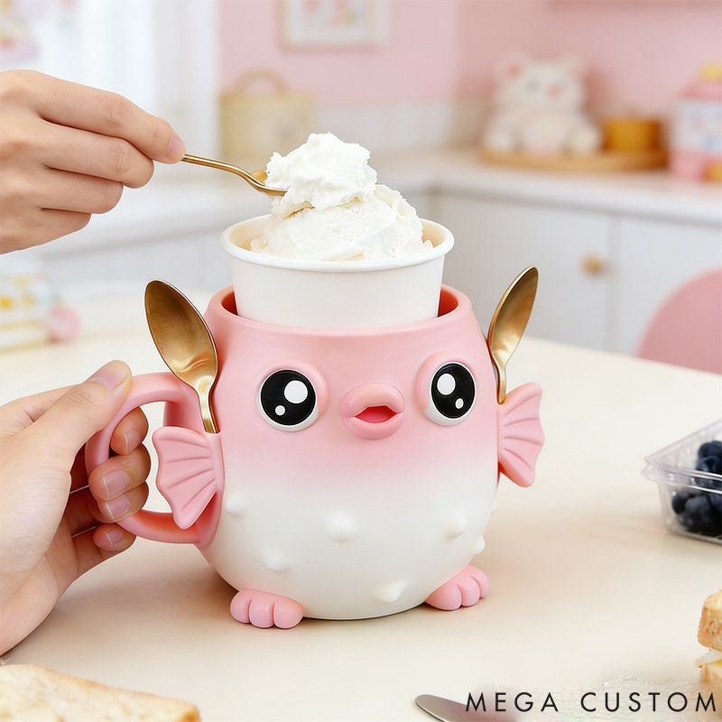 Personalized Pufferfish Dog Ice Cream Pint Holder 3D Printed with Snack Drawer for Pet Lover for Fish Lover