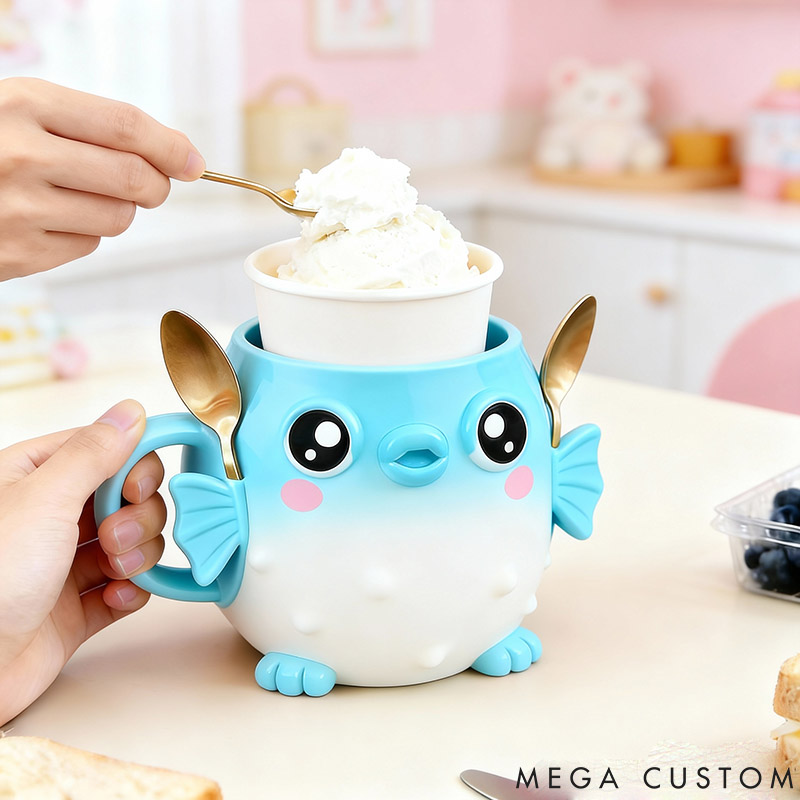 Personalized Pufferfish Dog Ice Cream Pint Holder 3D Printed with Snack Drawer for Pet Lover for Fish Lover