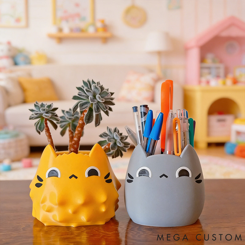 Personalized Suspicious Cat Planter Kawaii Pen & Pencil Holder Succulent Pot Gift for Pet Lover for Cat Lover