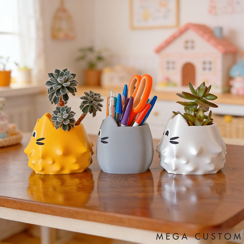 Personalized Suspicious Cat Planter Kawaii Pen & Pencil Holder Succulent Pot Gift for Pet Lover for Cat Lover