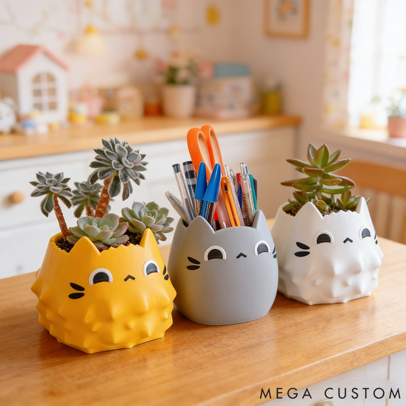 Personalized Suspicious Cat Planter Kawaii Pen & Pencil Holder Succulent Pot Gift for Pet Lover for Cat Lover