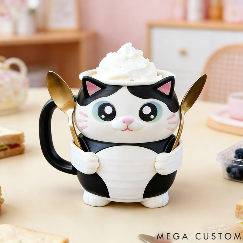 Personalized Tabby Cat Ice Cream Pint Holder 3D Printed with Spoon Slots & Snack Drawer for Pet Pet Lover For Cat Lover