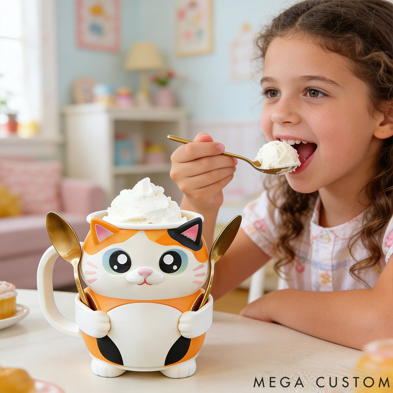 Personalized Tabby Cat Ice Cream Pint Holder 3D Printed with Spoon Slots & Snack Drawer for Pet Pet Lover For Cat Lover