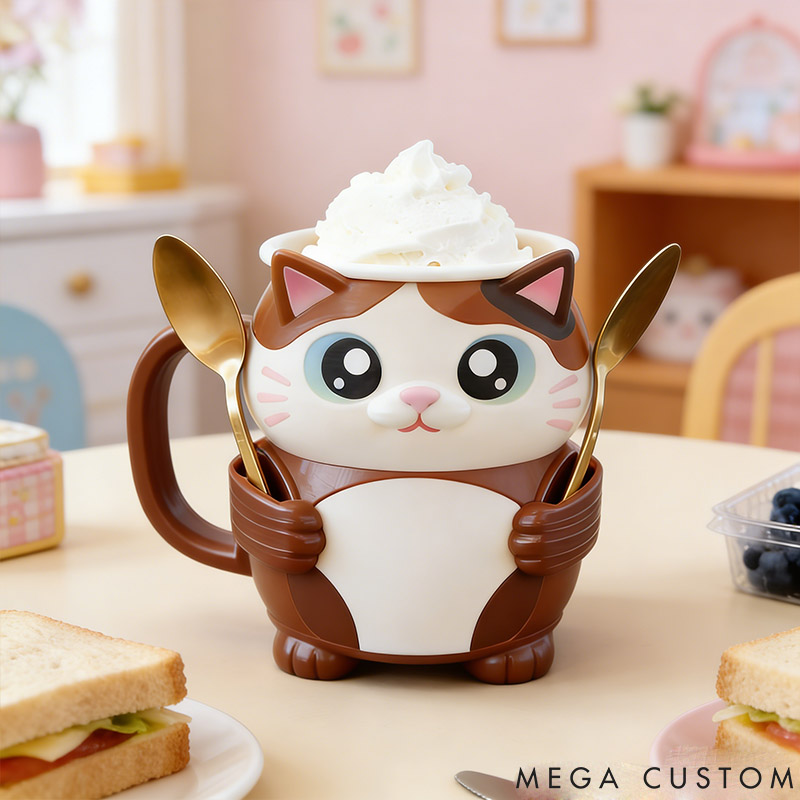 Personalized Tabby Cat Ice Cream Pint Holder 3D Printed with Spoon Slots & Snack Drawer for Pet Pet Lover For Cat Lover