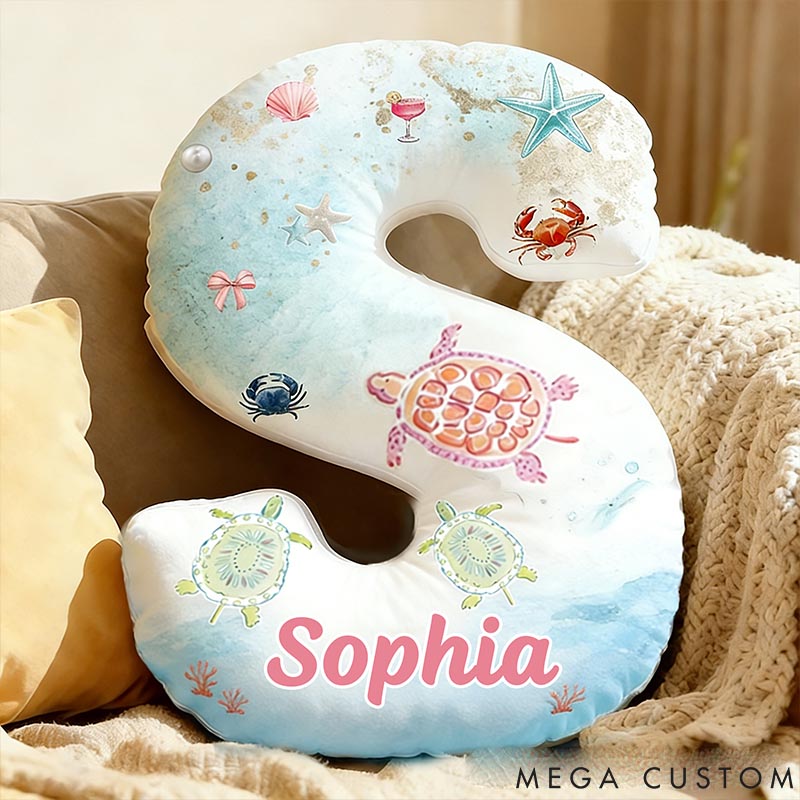 Personalized Turtle Seabed Letter Pillow with Custom Name Graphic 3D Print for Pet Lover for Turtle Lover