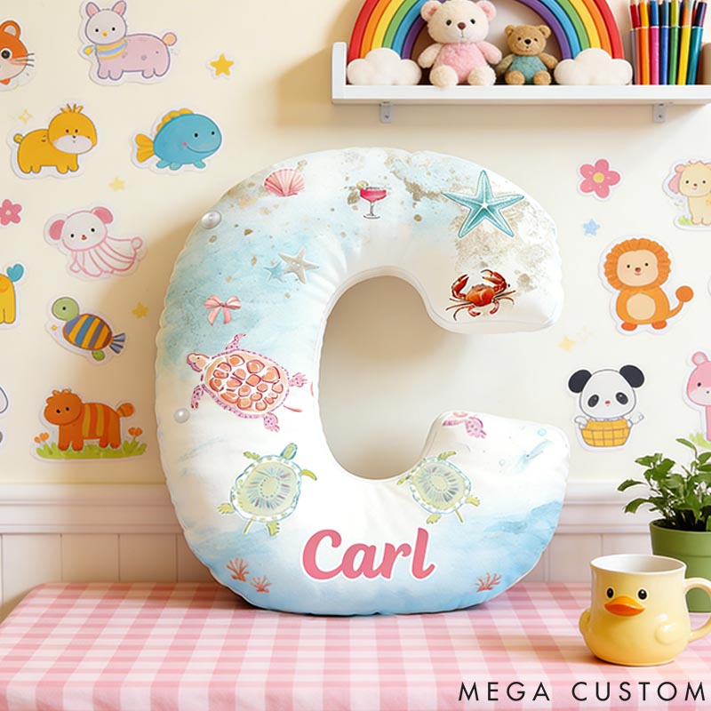 Personalized Turtle Seabed Letter Pillow with Custom Name Graphic 3D Print for Pet Lover for Turtle Lover