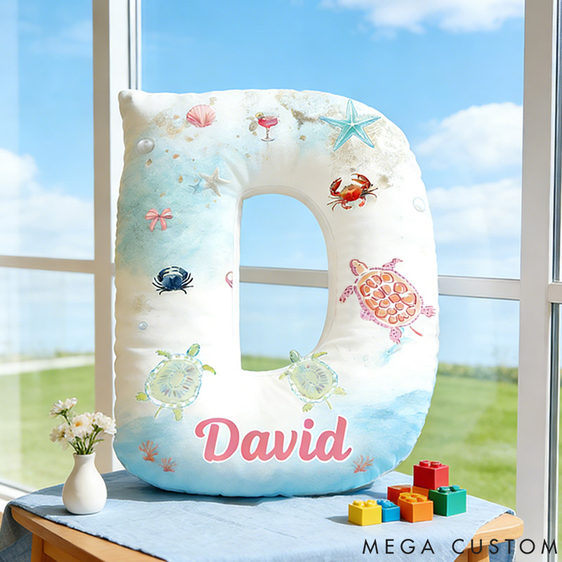 Personalized Turtle Seabed Letter Pillow with Custom Name Graphic 3D Print for Pet Lover for Turtle Lover