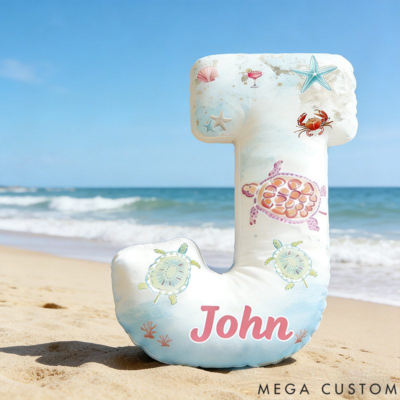 Personalized Turtle Seabed Letter Pillow with Custom Name Graphic 3D Print for Pet Lover for Turtle Lover