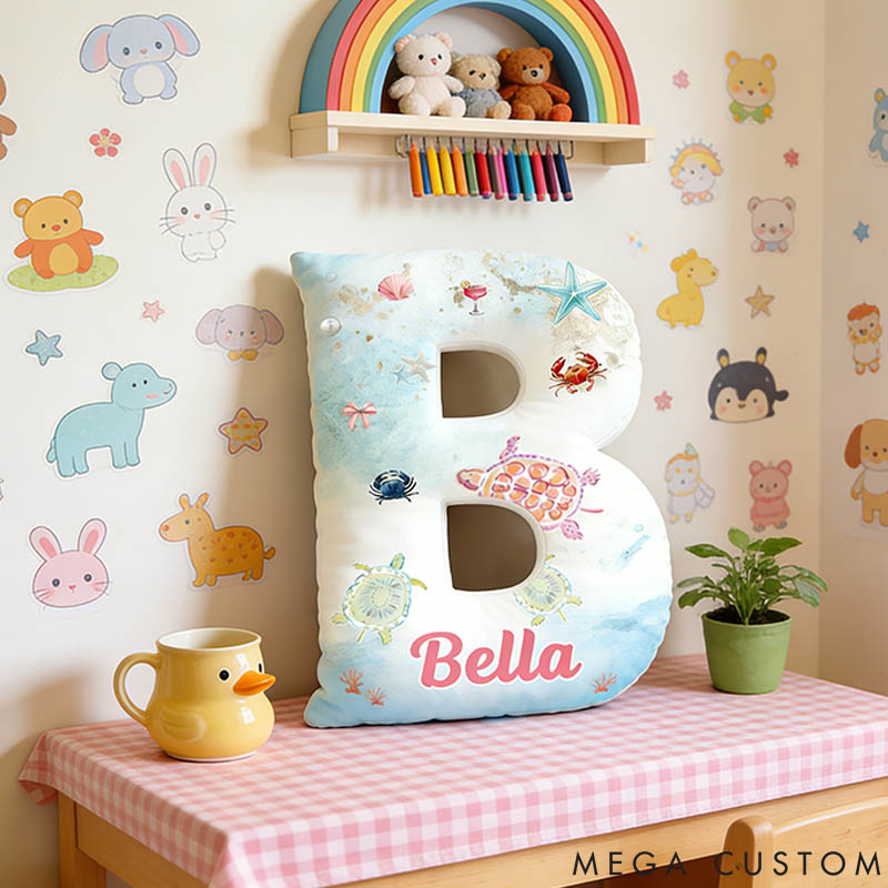 Personalized Turtle Seabed Letter Pillow with Custom Name Graphic 3D Print for Pet Lover for Turtle Lover