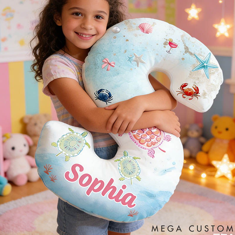Personalized Turtle Seabed Letter Pillow with Custom Name Graphic 3D Print for Pet Lover for Turtle Lover