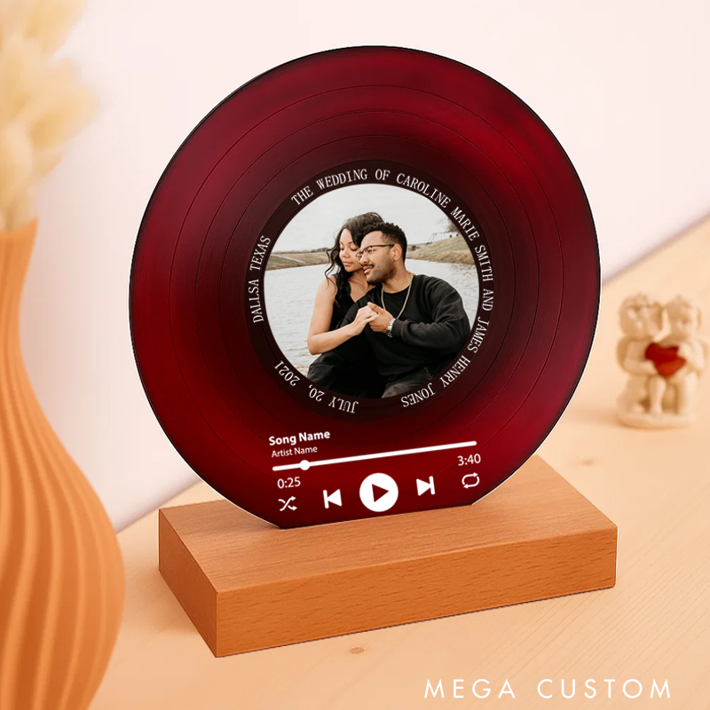 Personalized Vinyl with Wooden Stand Personalized Album Cover with Your Photo as Valentines Day Gift and Custom Song Plaque as Anniversary Gift